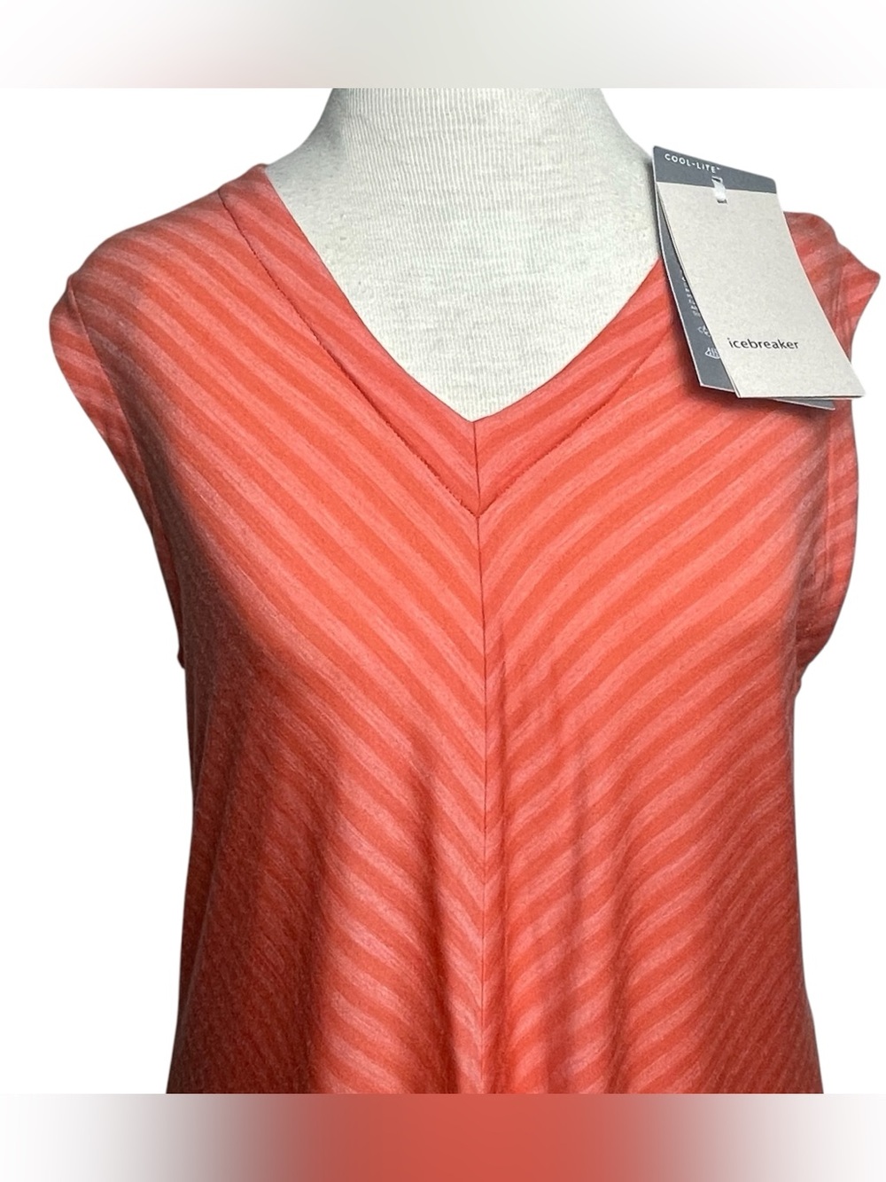 Icebreaker NWT Women Cool Lite Elowen V Neck Coral Striped Sleeveless Dress Med - Picture 7 of 14